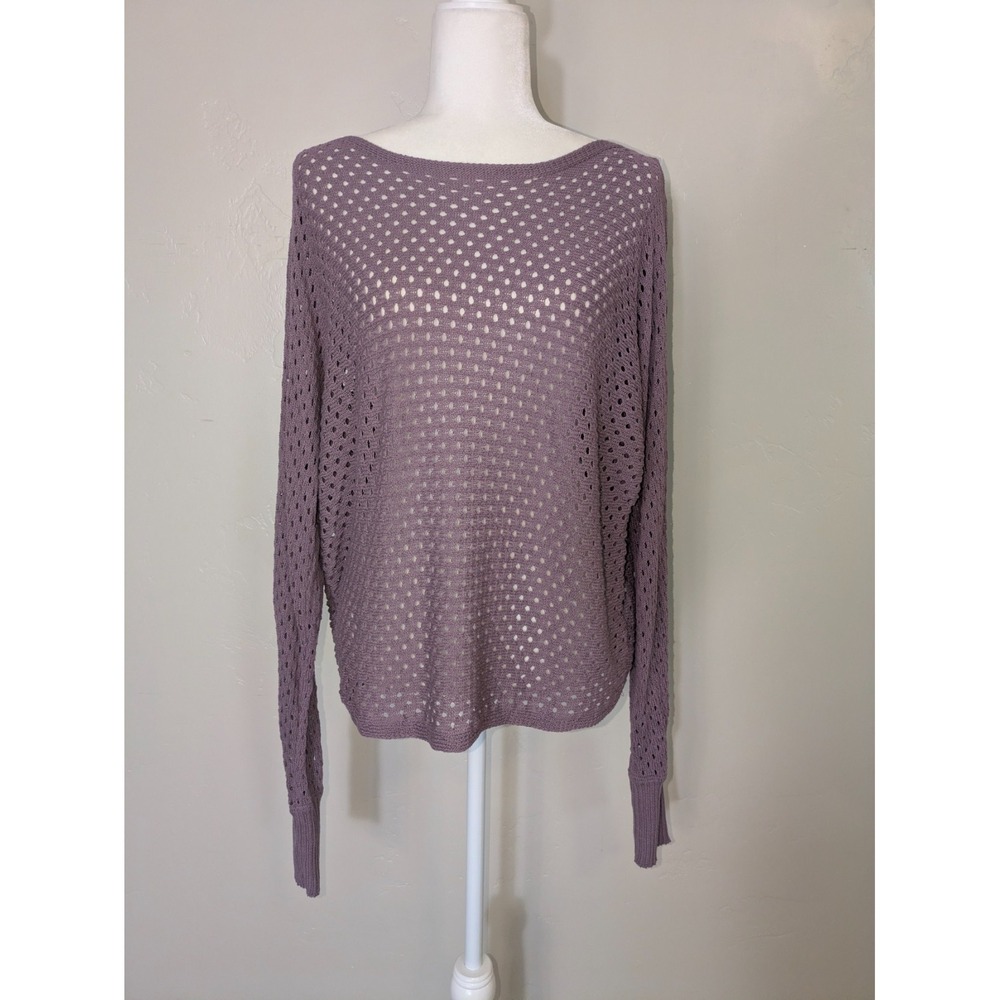 Eesome‎ Open Knit Sweater M/L Purple Crochet Long Sleeve Lightweight Top